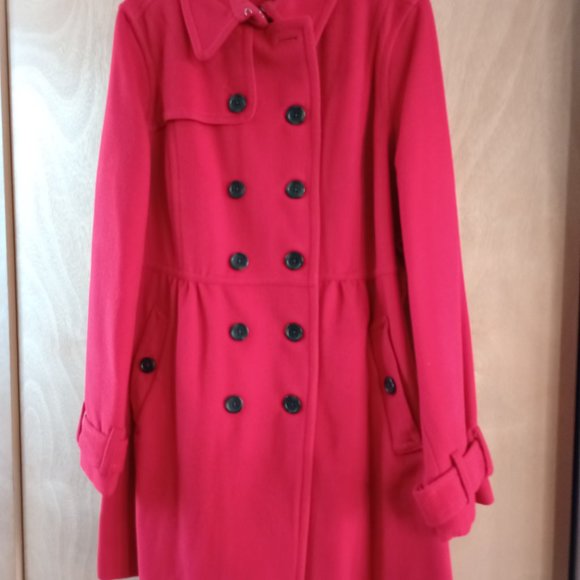 Red Lands End Wool Coat. - Picture 1 of 11